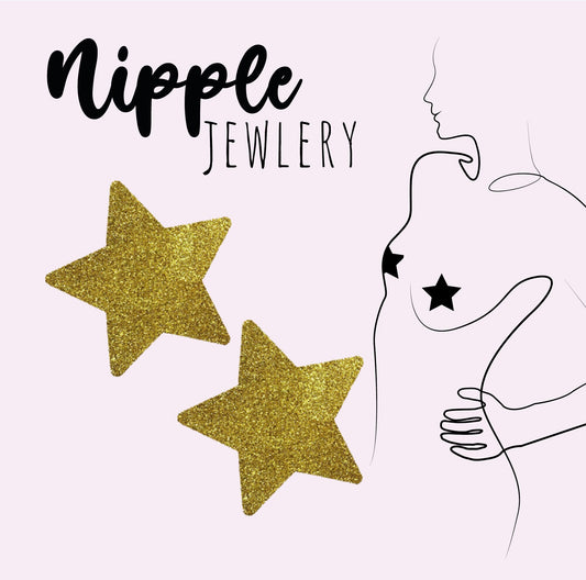 Nipple jewelry - Gold metallic glitter star