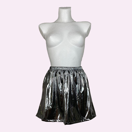 Metallic Silver rave mini skirt