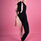 Black one leg overall, sexy front cutout, stretchy turtleneck cat suit 