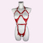 Faux leather red full body harness, sexy look, fetish, bondage, kink 