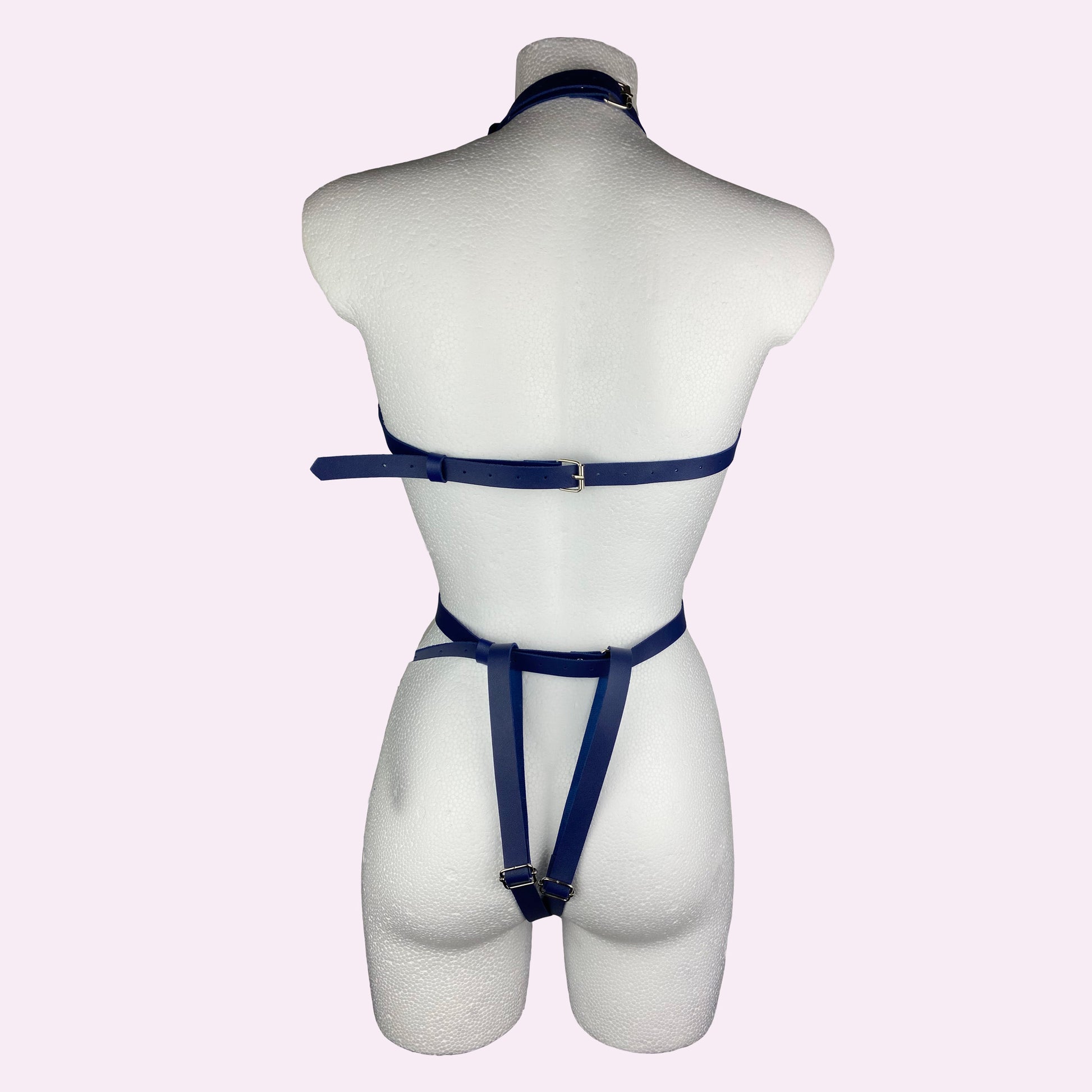 Faux leather blue full body harness, sexy look, fetish, bondage, kink 