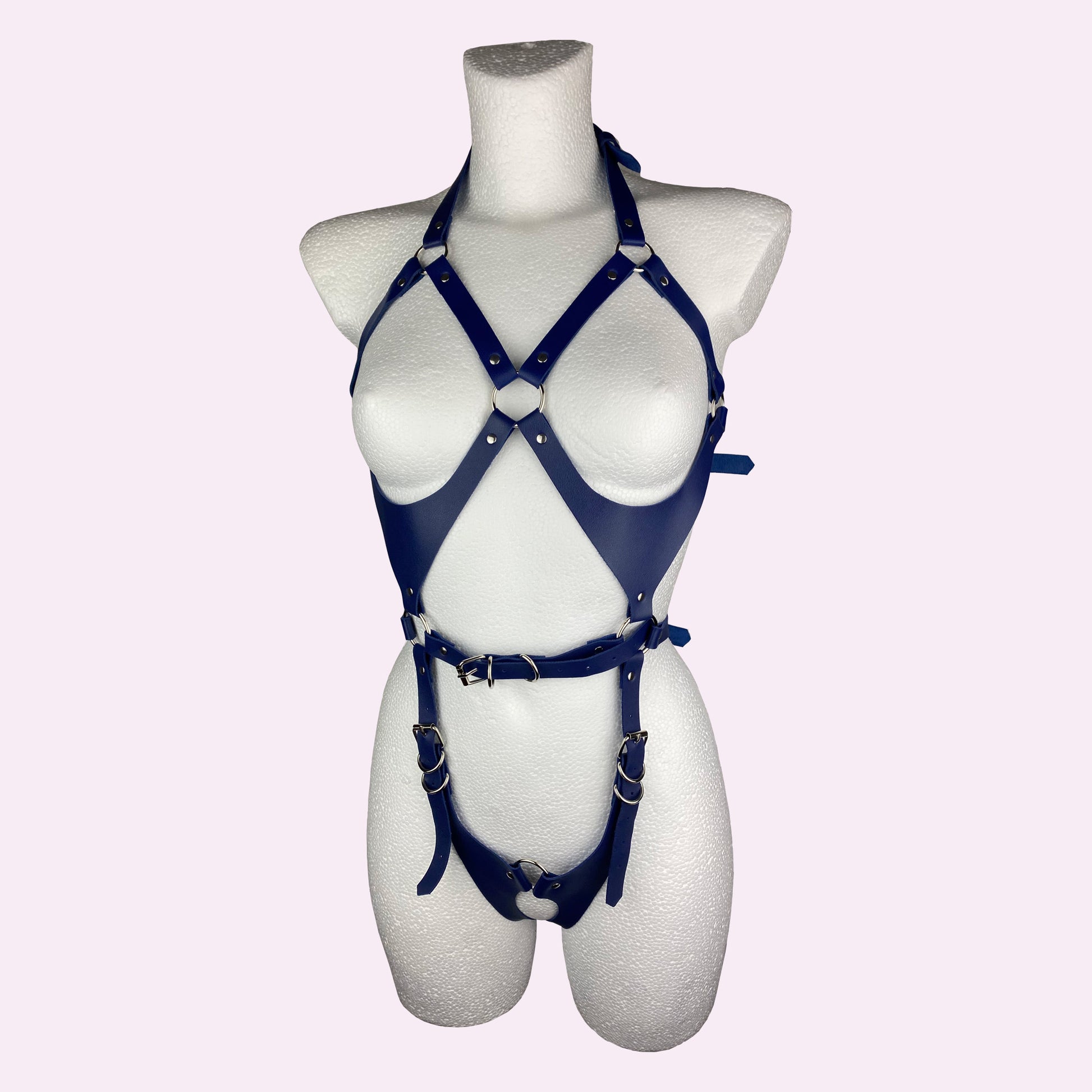 Faux leather blue full body harness, sexy look, fetish, bondage, kink 