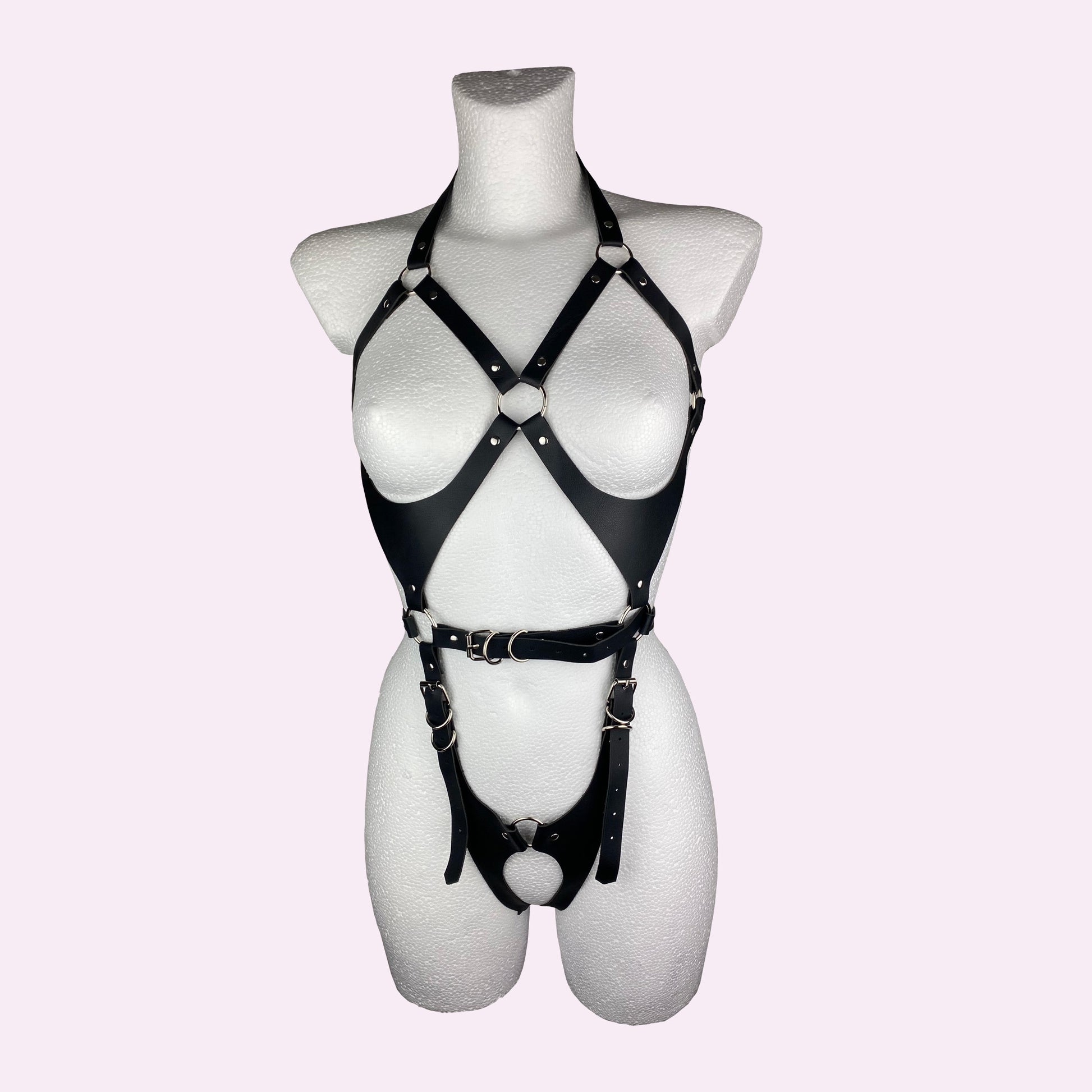 Faux leather black full body harness, sexy look, fetish, bondage, kink 