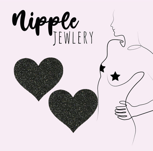 Black heart metallic glitter nipple sticker