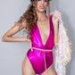 Pink metallic deep v rave bodysuit