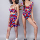 Geometric printed rave bodysuit