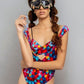 Geometric printed rave bodysuit