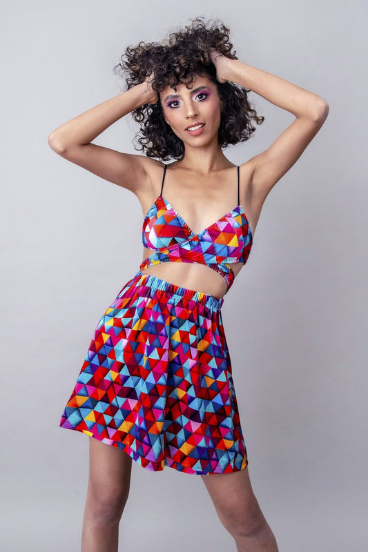 Geometric printed rave skirt