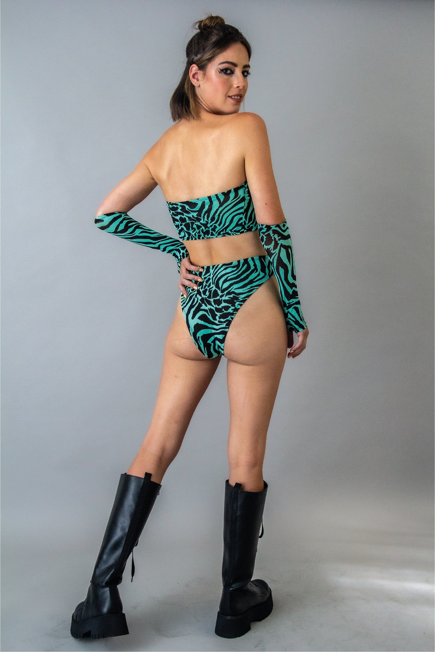 Mesh zebra underwear rave set
