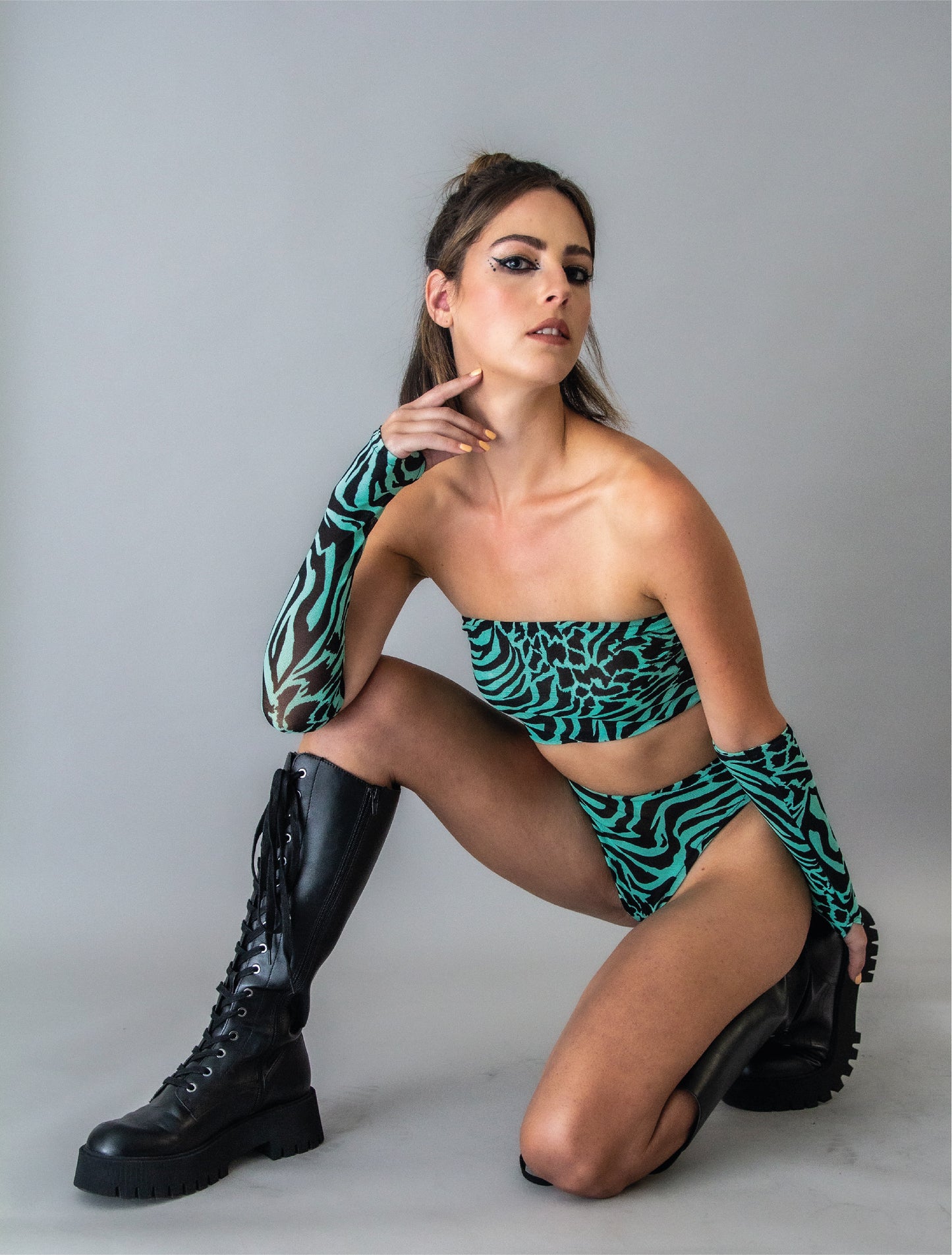 Mesh zebra underwear rave set