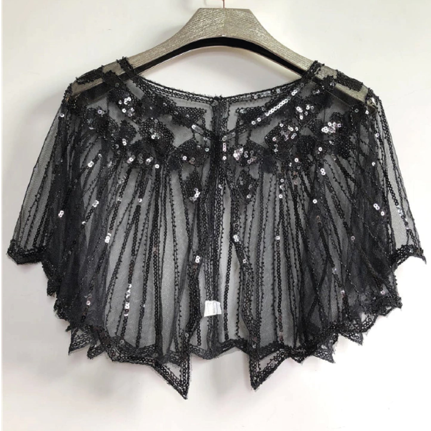 Black vintage look embroidered cape