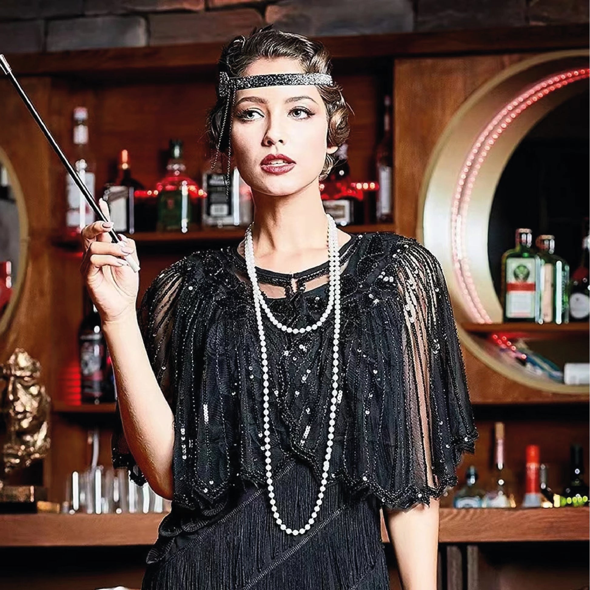 Black vintage sequin cape, sexy 20's look