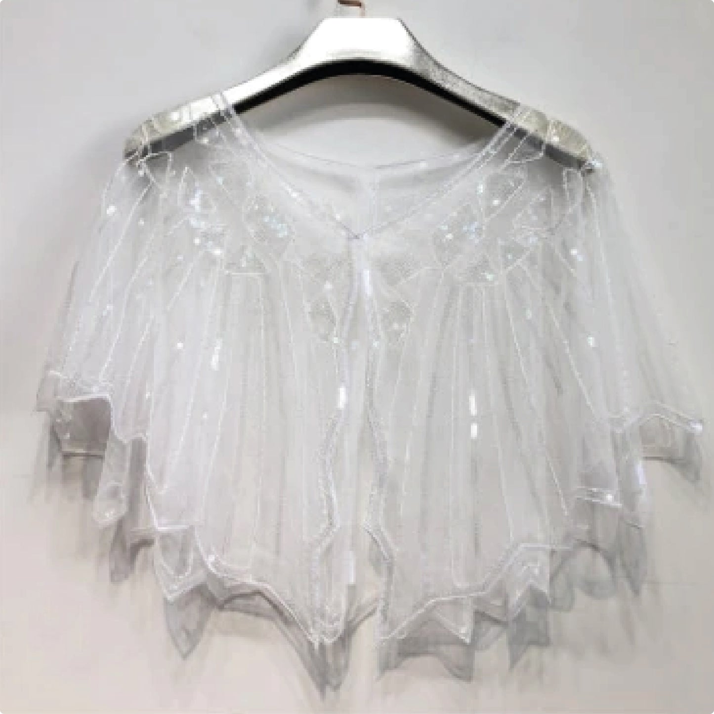 White vintage look embroidered cape