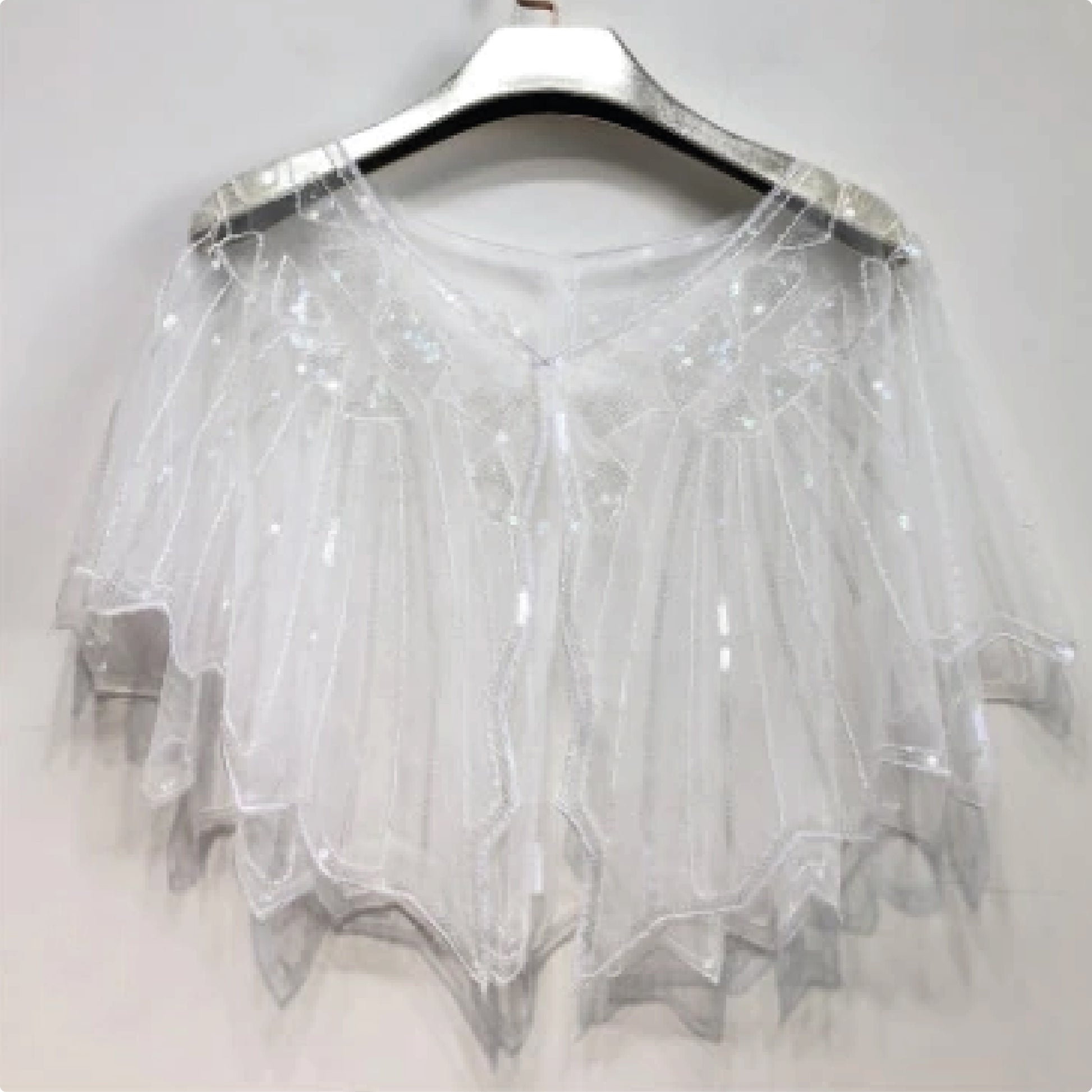 White vintage look embroidered cape