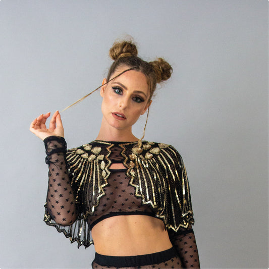 Glitter vintage look embroidered cape
